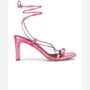Alohas Bellini metallic leather pink sandals wrap ankle with tie closure size 39